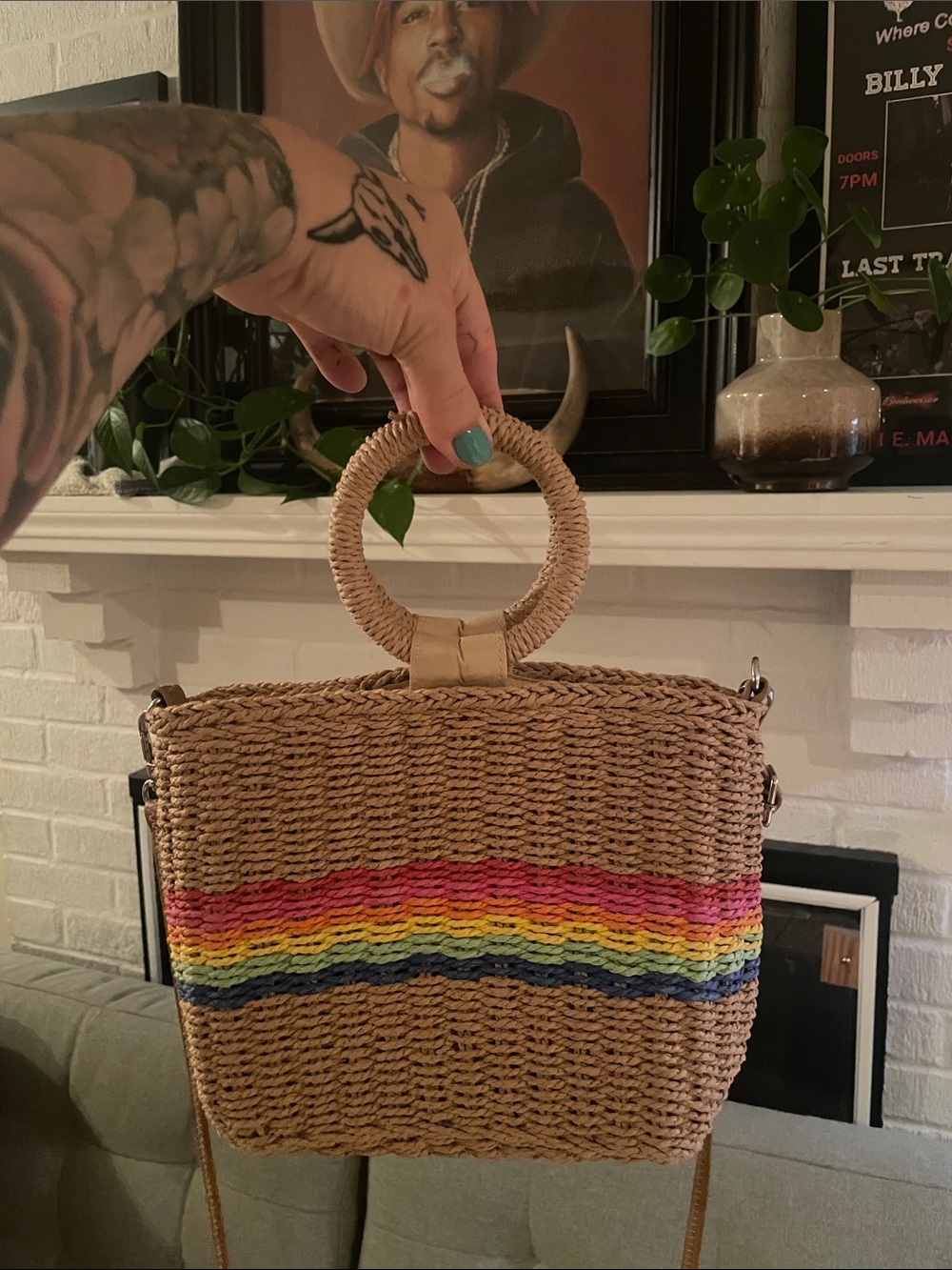 Cute 70’s inspired woven rainbow purse/clutch